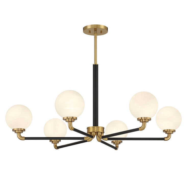 Lighting One E V6-L1-9606-6-143 Six Light Chandelier, Matte Black w/ Warm Brass