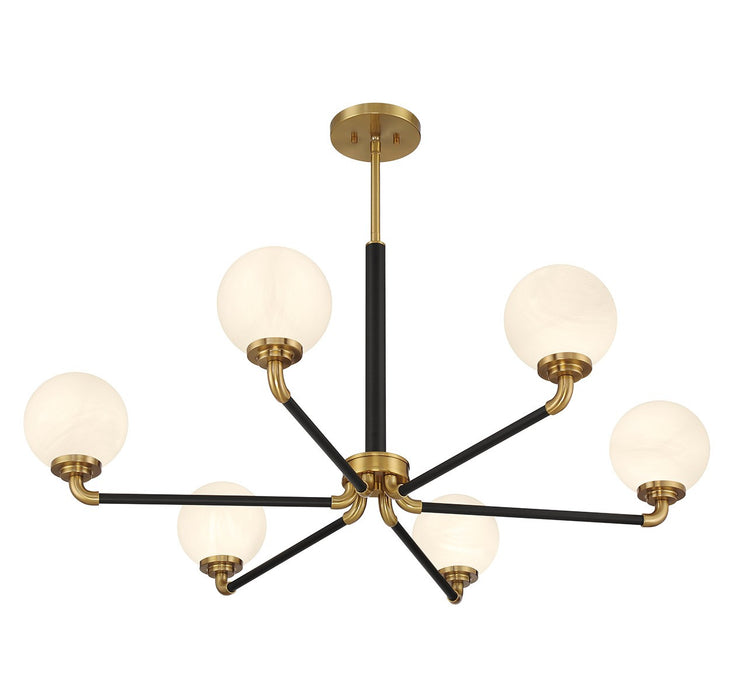 Lighting One E V6-L1-9606-6-143 Six Light Chandelier, Matte Black w/ Warm Brass