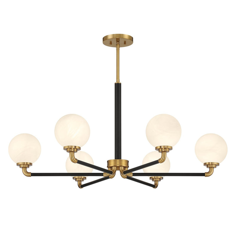 Lighting One E V6-L1-9606-6-143 Six Light Chandelier, Matte Black w/ Warm Brass