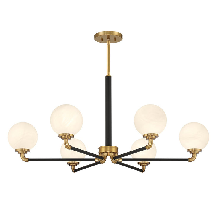 Lighting One E V6-L1-9606-6-143 Six Light Chandelier, Matte Black w/ Warm Brass