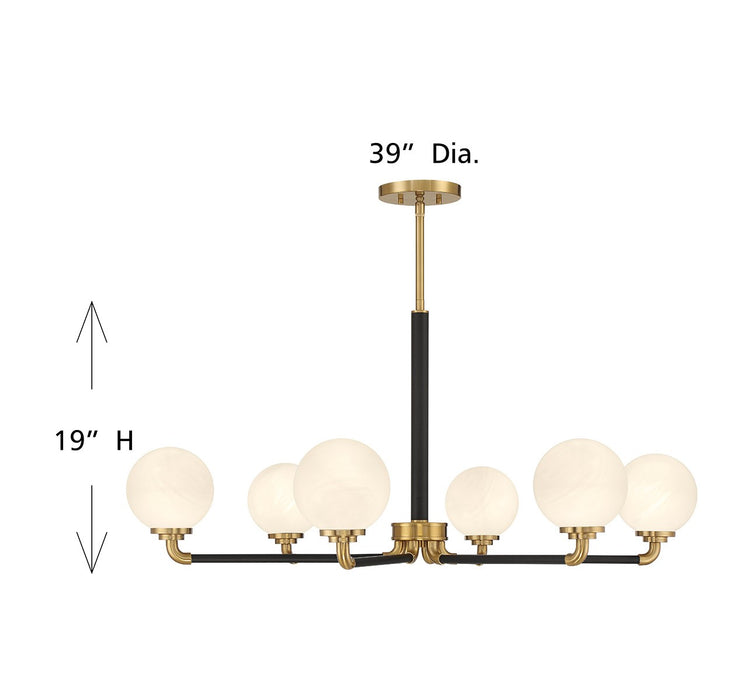Lighting One E V6-L1-9606-6-143 Six Light Chandelier, Matte Black w/ Warm Brass