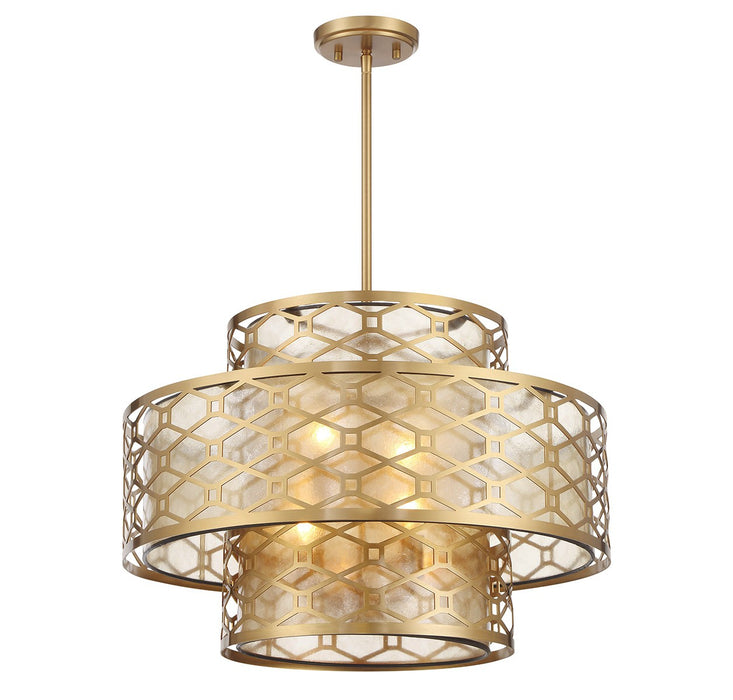 Lighting One E V6-L7-6103-4-322 Four Light Pendant, Warm Brass