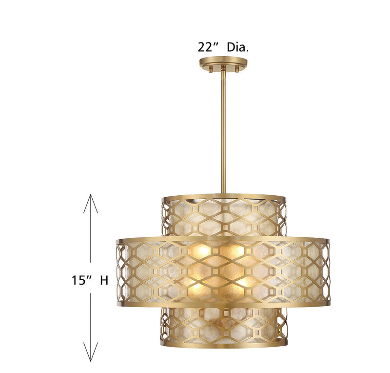 Lighting One E V6-L7-6103-4-322 Four Light Pendant, Warm Brass