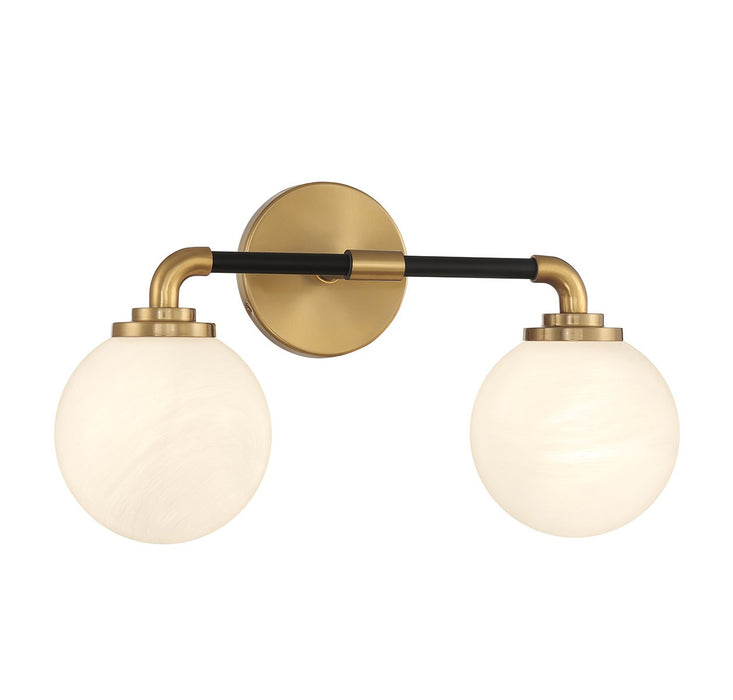 Lighting One E V6-L8-9604-2-143 Two Light Bathroom Vanity, Matte Black w/ Warm Brass