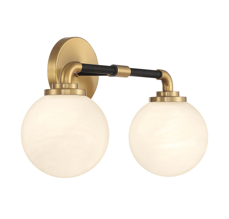 Lighting One E V6-L8-9604-2-143 Two Light Bathroom Vanity, Matte Black w/ Warm Brass