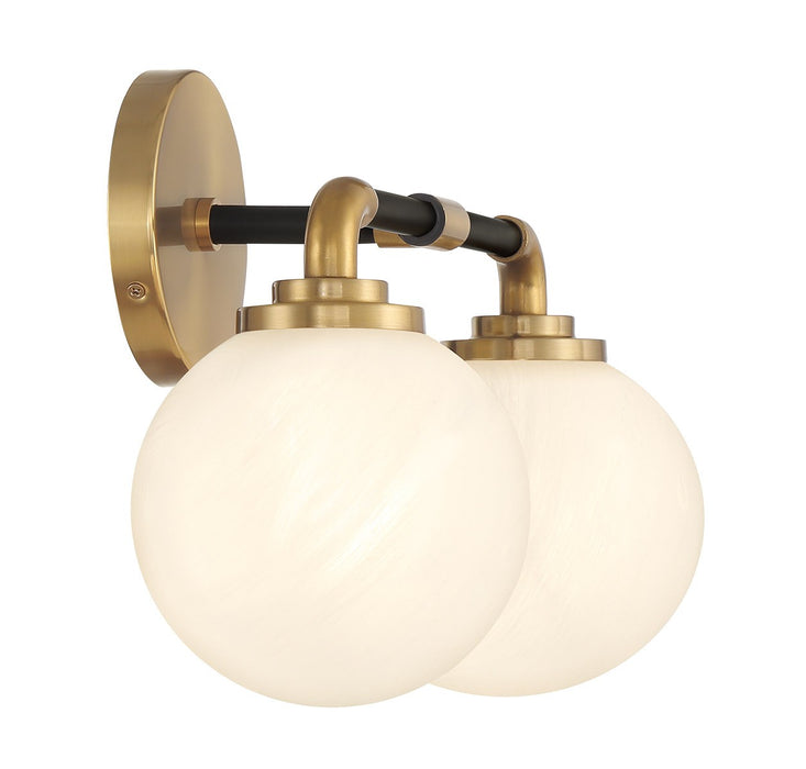 Lighting One E V6-L8-9604-2-143 Two Light Bathroom Vanity, Matte Black w/ Warm Brass