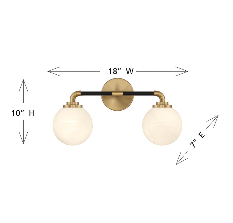 Lighting One E V6-L8-9604-2-143 Two Light Bathroom Vanity, Matte Black w/ Warm Brass