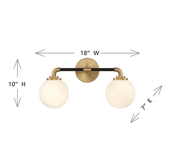 Lighting One E V6-L8-9604-2-143 Two Light Bathroom Vanity, Matte Black w/ Warm Brass
