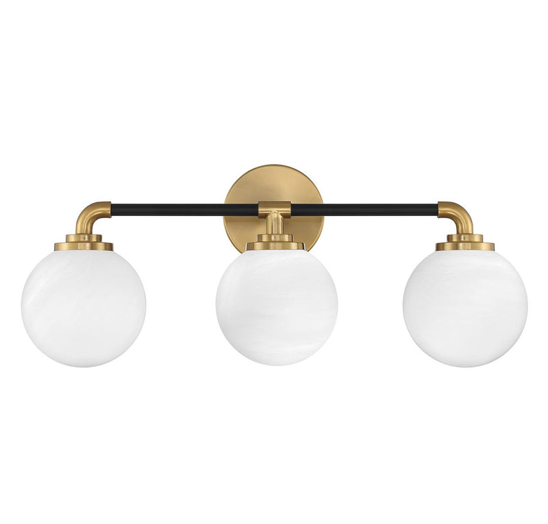 Lighting One E V6-L8-9604-3-143 Three Light Bathroom Vanity, Matte Black w/ Warm Brass