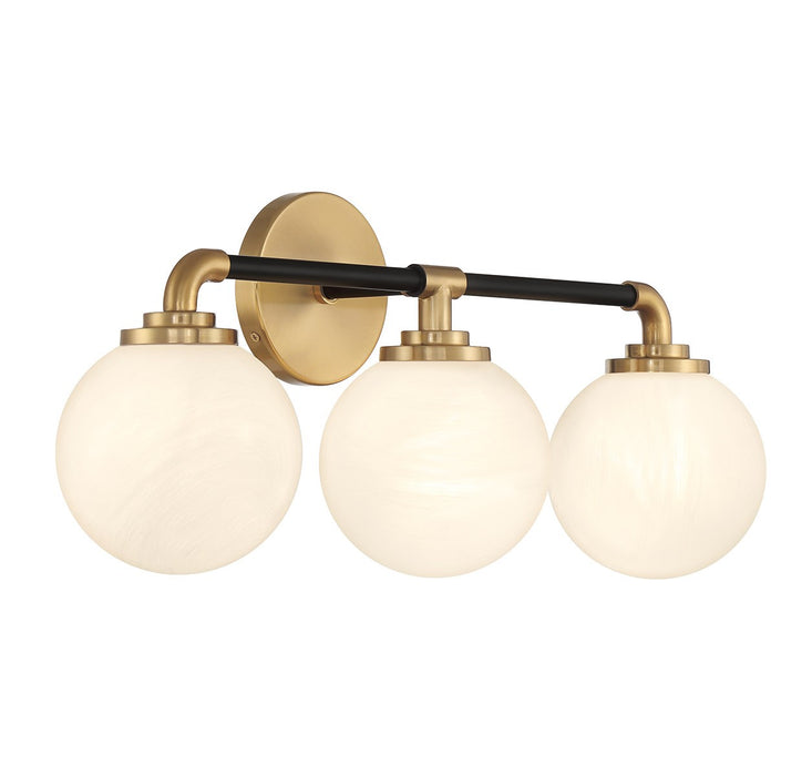 Lighting One E V6-L8-9604-3-143 Three Light Bathroom Vanity, Matte Black w/ Warm Brass