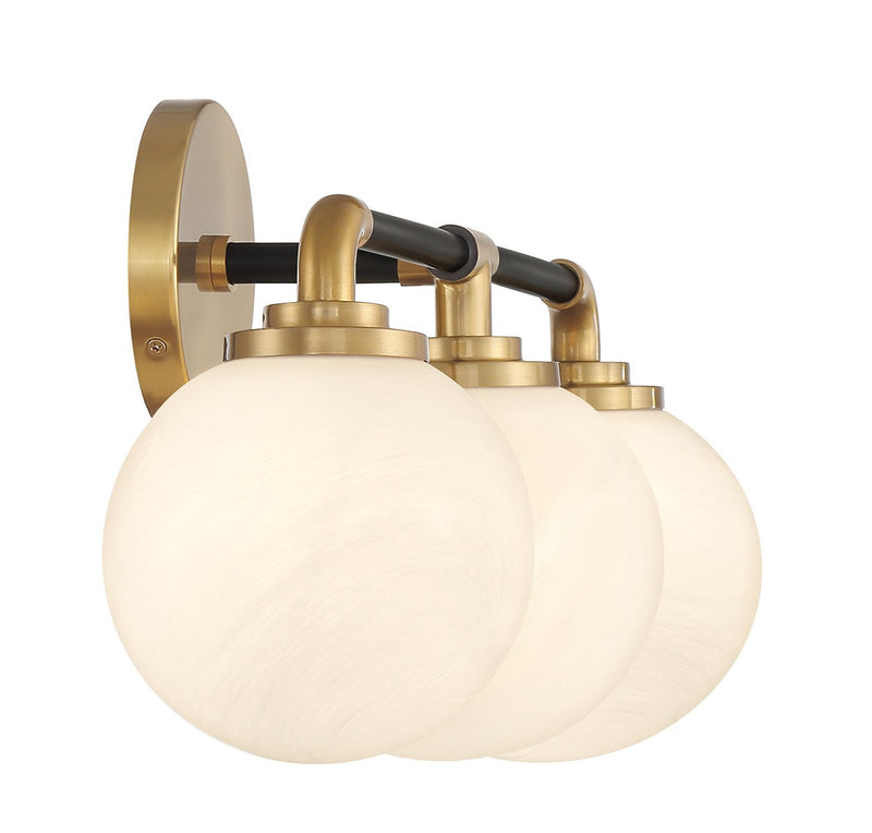 Lighting One E V6-L8-9604-3-143 Three Light Bathroom Vanity, Matte Black w/ Warm Brass