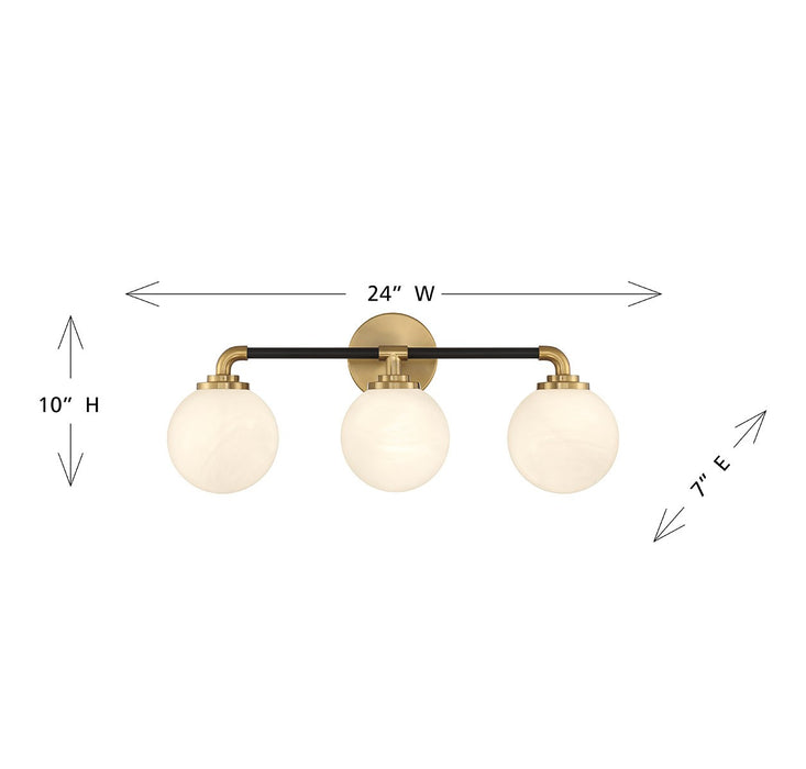 Lighting One E V6-L8-9604-3-143 Three Light Bathroom Vanity, Matte Black w/ Warm Brass