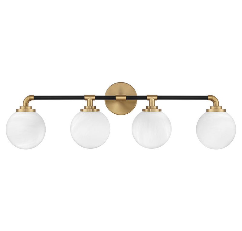 Lighting One E V6-L8-9604-4-143 Four Light Bathroom Vanity, Matte Black w/ Warm Brass