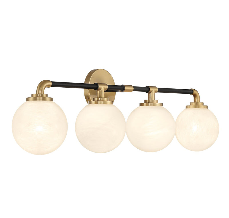 Lighting One E V6-L8-9604-4-143 Four Light Bathroom Vanity, Matte Black w/ Warm Brass
