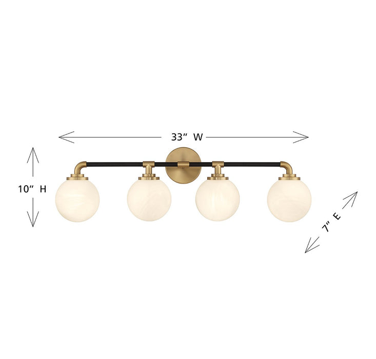 Lighting One E V6-L8-9604-4-143 Four Light Bathroom Vanity, Matte Black w/ Warm Brass