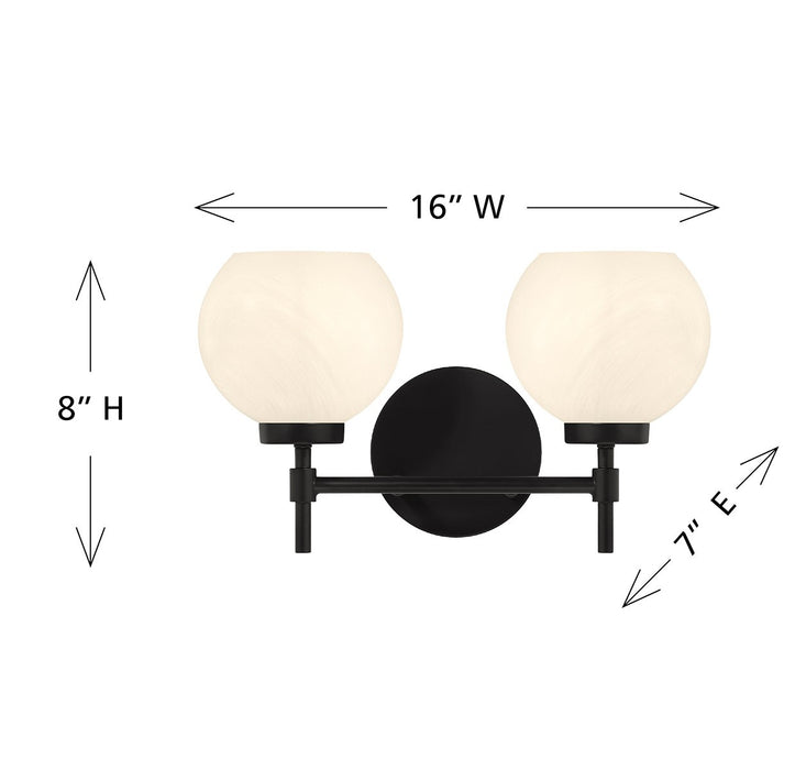 Lighting One E V6-L8-9621-2-BK Two Light Bathroom Vanity, Matte Black