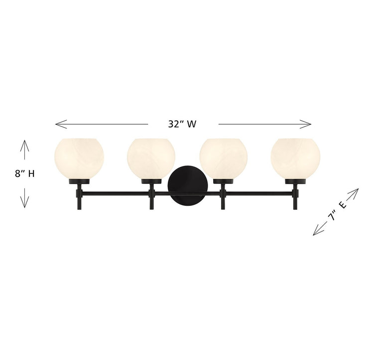 Lighting One E V6-L8-9621-4-BK Four Light Bathroom Vanity, Matte Black
