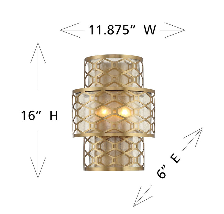 Lighting One E V6-L9-6102-2-322 Two Light Wall Sconce, Warm Brass