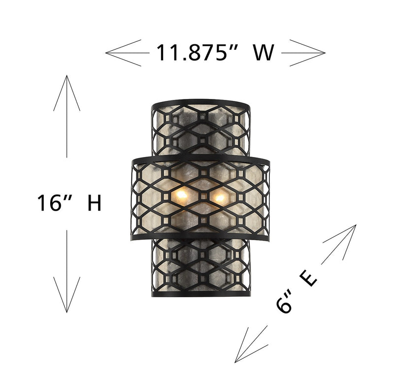 Lighting One E V6-L9-6102-2-89 Two Light Wall Sconce, Matte Black