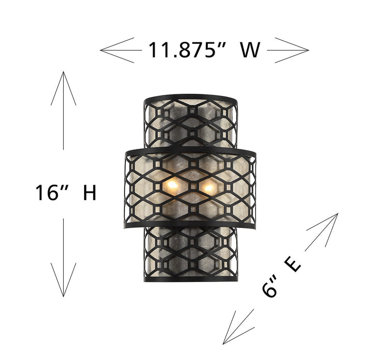 Lighting One E V6-L9-6102-2-89 Two Light Wall Sconce, Matte Black