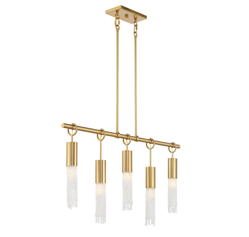 Savoy House 1-1365-5-322 Five Light Linear Chandelier, Warm Brass