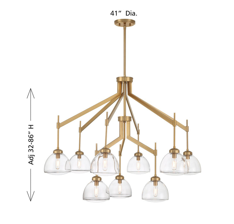 Savoy House 1-9842-9-322 Nine Light Chandelier, Warm Brass