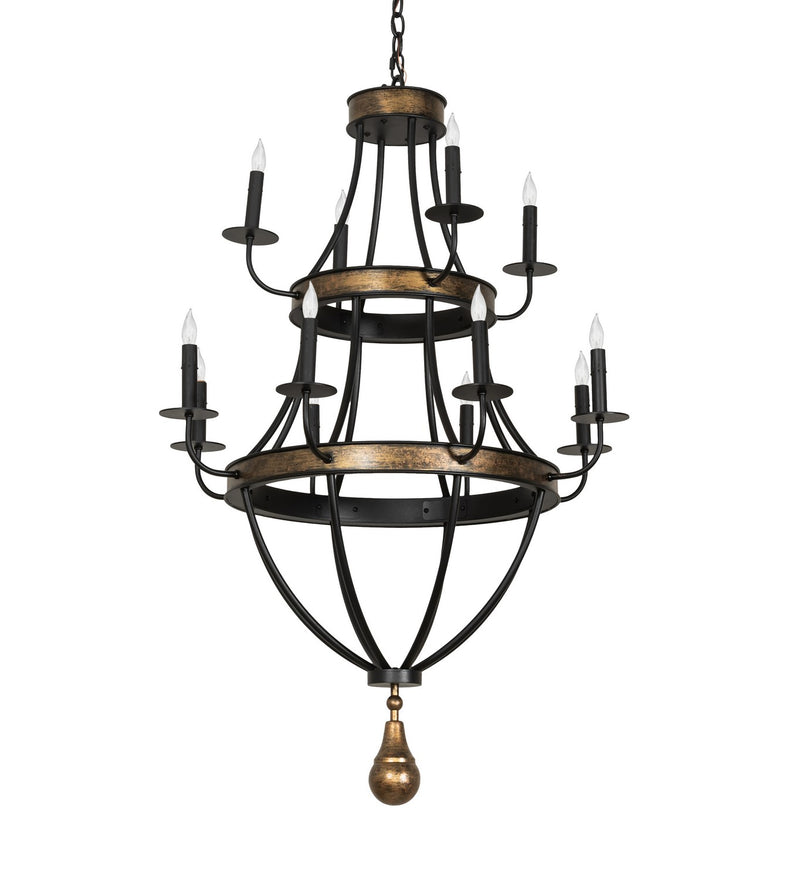 Meyda Tiffany 273088 12 Light Chandelier, Textured Black & Brushed Gold