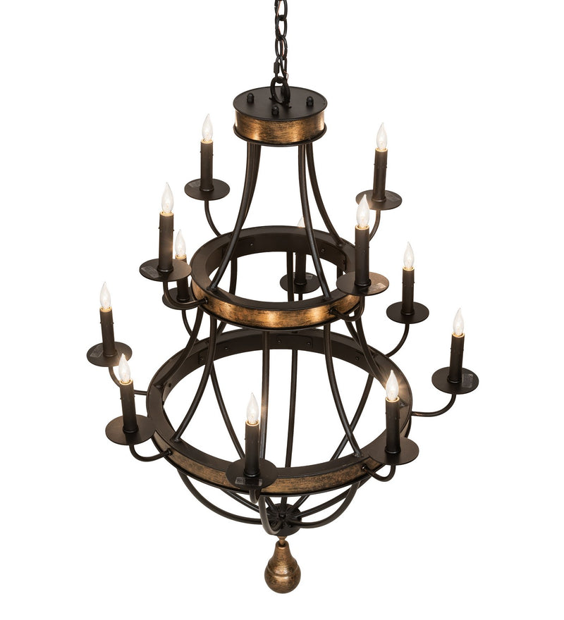 Meyda Tiffany 273088 12 Light Chandelier, Textured Black & Brushed Gold
