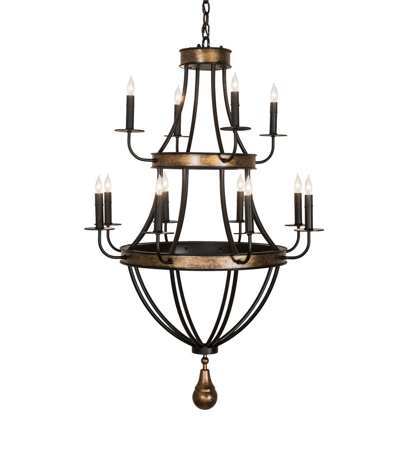Meyda Tiffany 273088 12 Light Chandelier, Textured Black & Brushed Gold