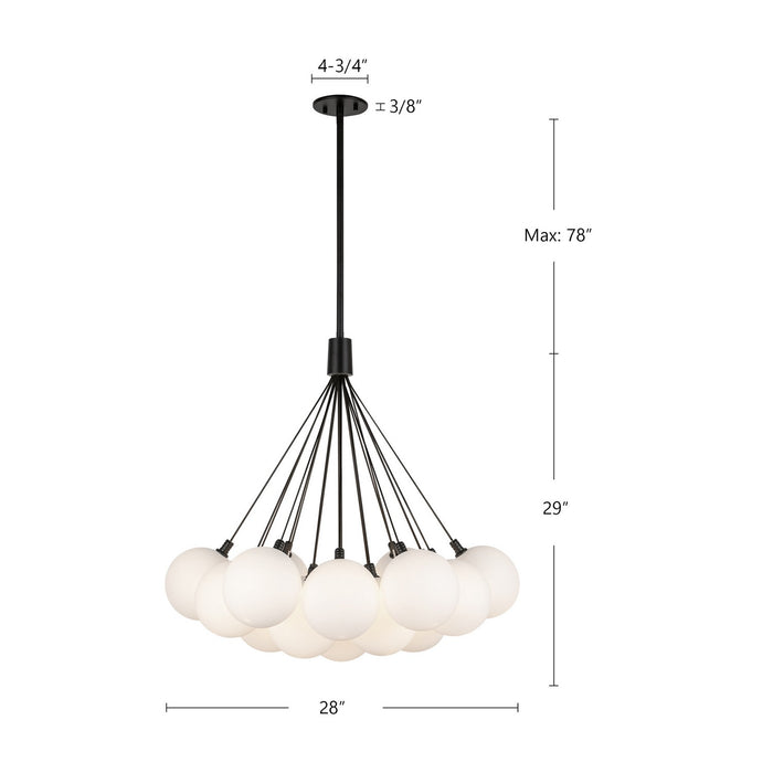 Kuzco Lighting CH3128-BK/OP LED Chandelier, Black/Opal Glass
