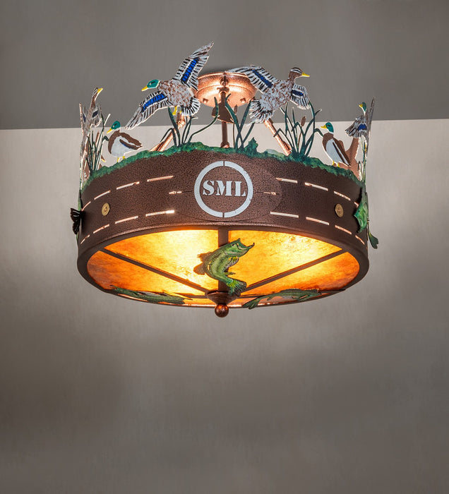 Meyda Tiffany 273701 Three Light Semi-Flushmount, Copper Vein