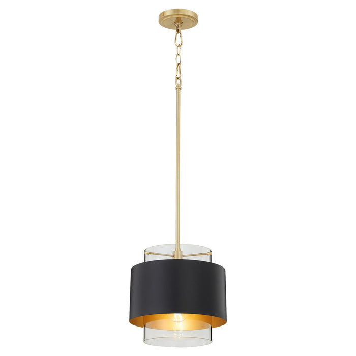 Quorum 8012-5980 One Light Pendant, Matte Black/Aged Brass