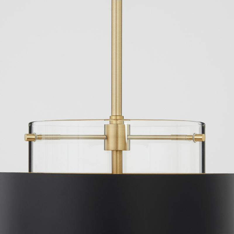 Quorum 8012-5980 One Light Pendant, Matte Black/Aged Brass