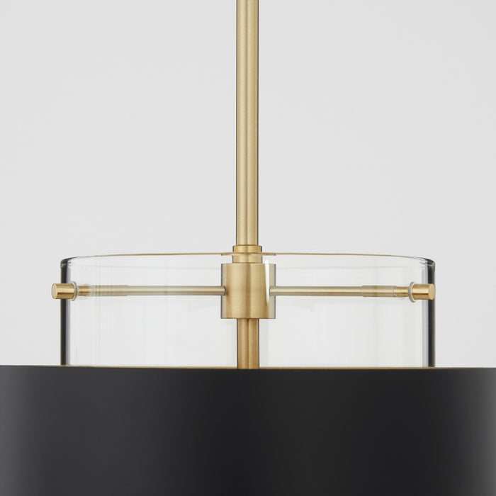 Quorum 8012-5980 One Light Pendant, Matte Black/Aged Brass