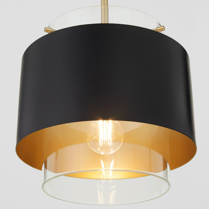 Quorum 8012-5980 One Light Pendant, Matte Black/Aged Brass
