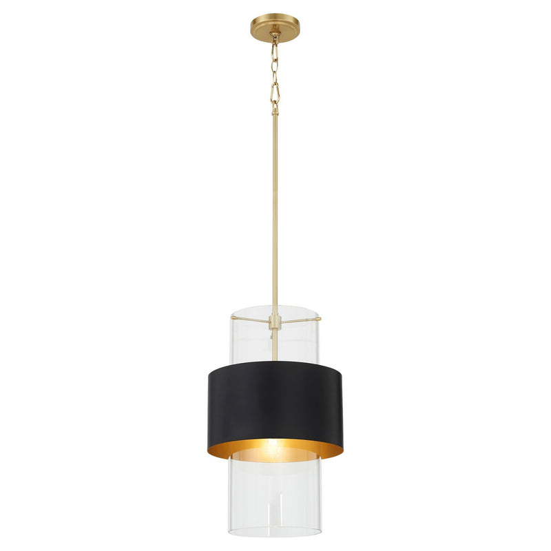 Quorum 8013-5980 One Light Pendant, Matte Black/Aged Brass
