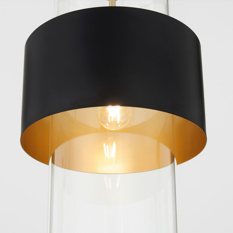 Quorum 8013-5980 One Light Pendant, Matte Black/Aged Brass