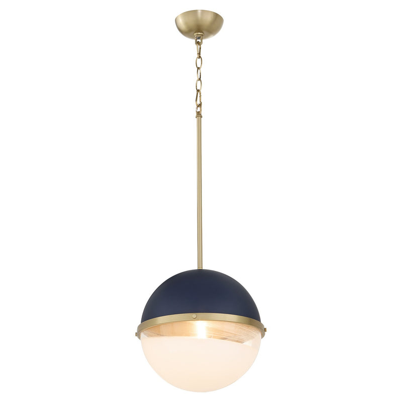 Quorum 82-12-3280 One Light Pendant, Blue w/ Aged Brass