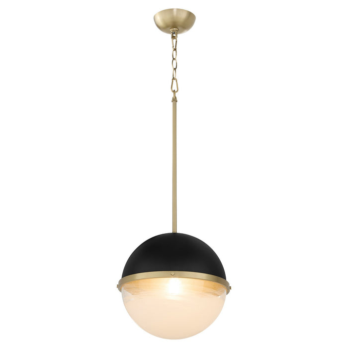 Quorum 82-12-6980 One Light Pendant, Textured Black w/ Aged Brass
