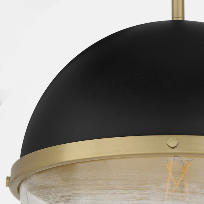 Quorum 82-12-6980 One Light Pendant, Textured Black w/ Aged Brass