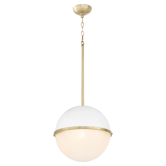 Quorum 82-14-0880 One Light Pendant, Studio White w/ Aged Brass