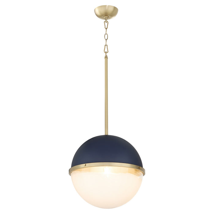 Quorum 82-14-3280 One Light Pendant, Blue w/ Aged Brass