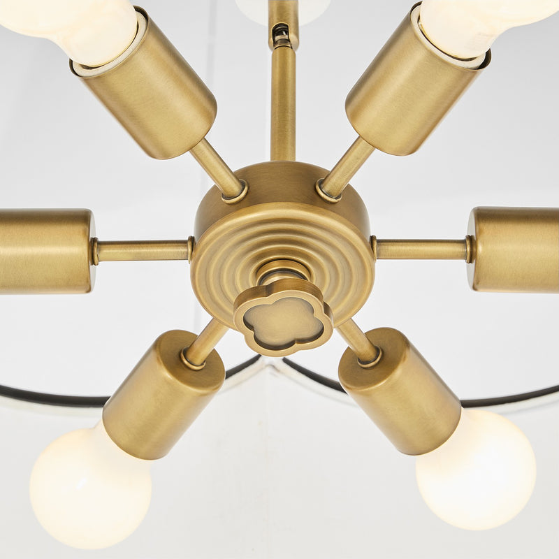 Quorum 8228-6-47 Six Light Pendant, Non-Lacquered Brass