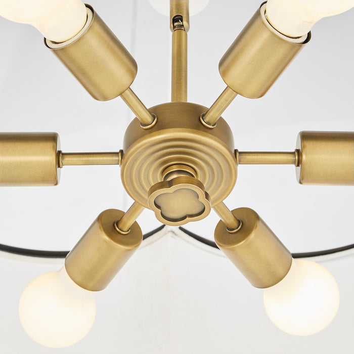Quorum 8228-6-47 Six Light Pendant, Non-Lacquered Brass