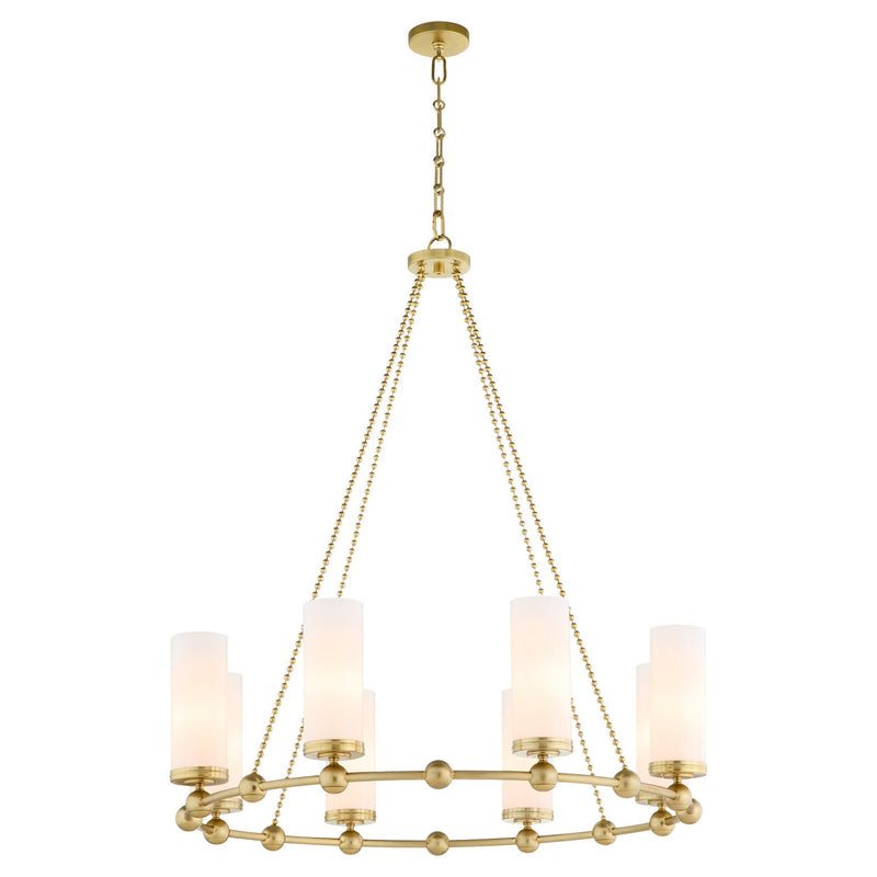 Quorum 667-8-80 Eight Light Chandelier, Aged Brass