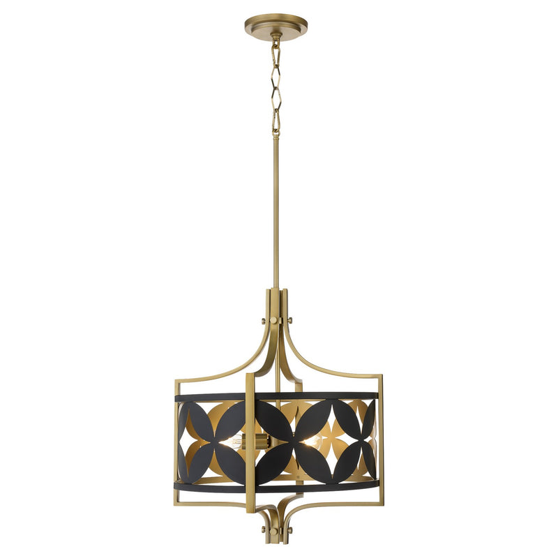 Quorum 883-3-5980 Three Light Pendant, Matte Black w/Aged Brass
