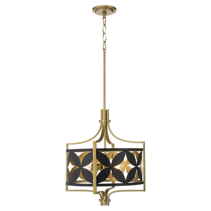 Quorum 883-3-5980 Three Light Pendant, Matte Black w/Aged Brass