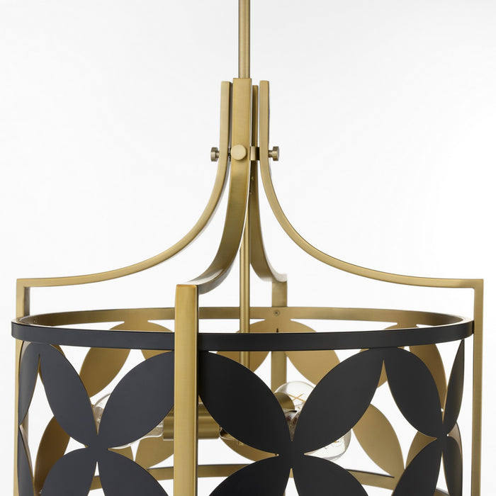 Quorum 883-3-5980 Three Light Pendant, Matte Black w/Aged Brass