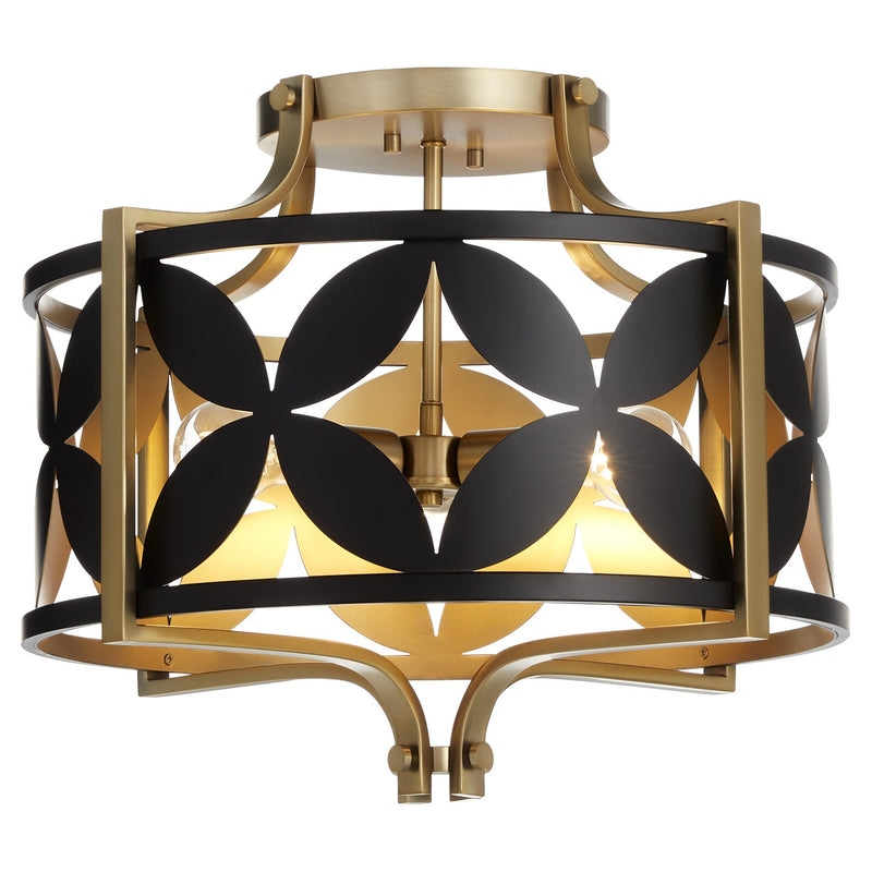 Quorum 283-18-5980 Three Light Semi Flush Mount, Matte Black w/Aged Brass