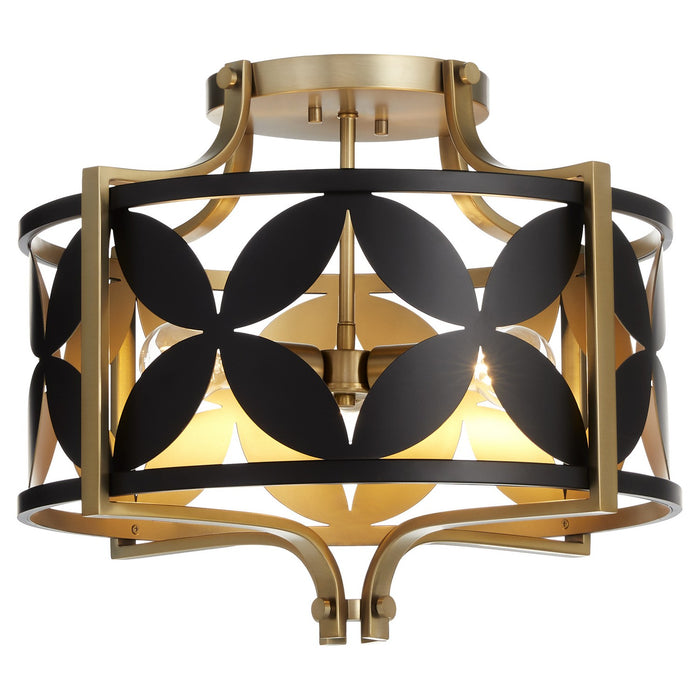 Quorum 283-18-5980 Three Light Semi Flush Mount, Matte Black w/Aged Brass